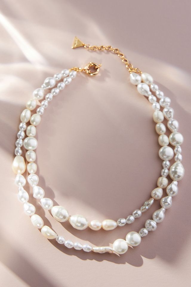 Double Strand Pearl Necklace, Made in Italy