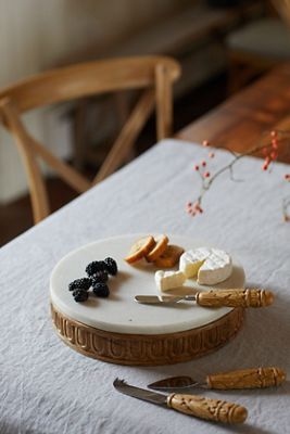 Carved Wood + Marble Serving Board