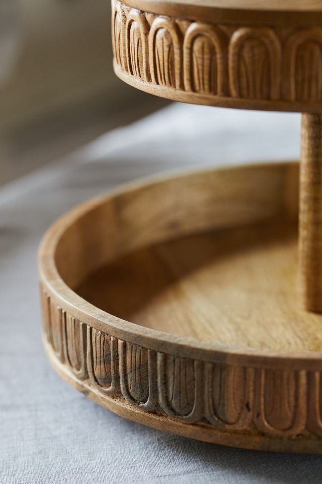 Carved Wood 2-Tier Stand #2