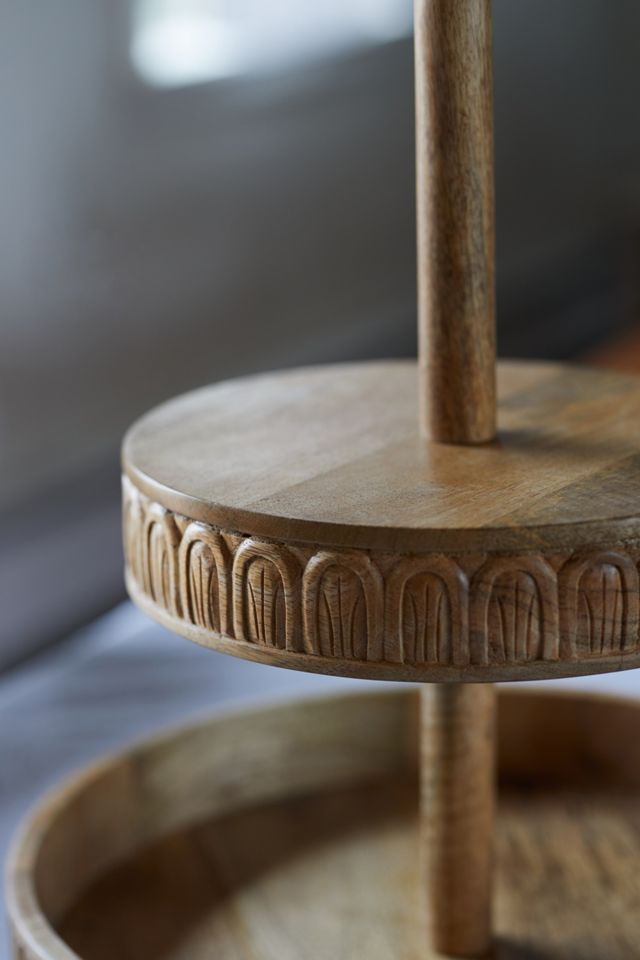 Carved Wood 2-Tier Stand #3
