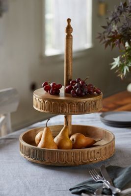 Carved Wood 2-Tier Stand