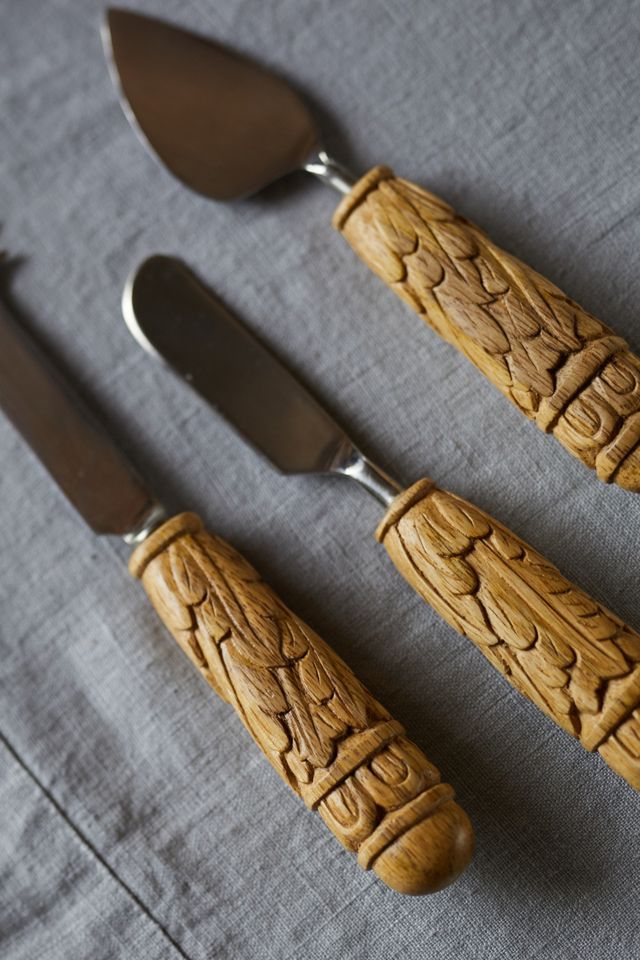 Carved Wood Cheese Knives, Set of 3 #1