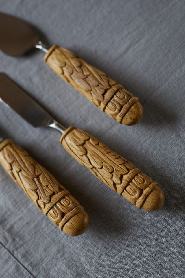Carved Wood Cheese Knives, Set of 3 #2
