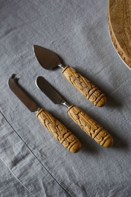 Carved Wood Cheese Knives, Set of 3