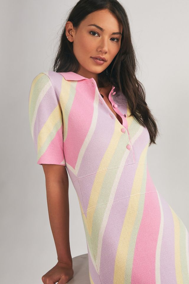 white christmas dresses Women's Striped Short-Sleeve Polo Dress – Stretch Knit main image 1