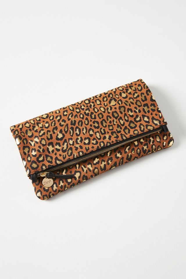 Clare V. Leather Animal Print Clutch - Brown Clutches, Handbags - W2435241