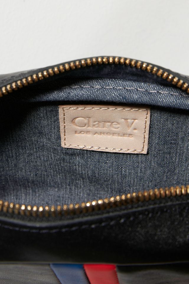 Clare V Midi Sac Leather Crossbody Bag In Black/ Fern Stripe