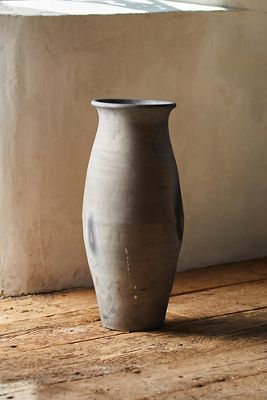 Fired Black Terracotta Planter, Tall