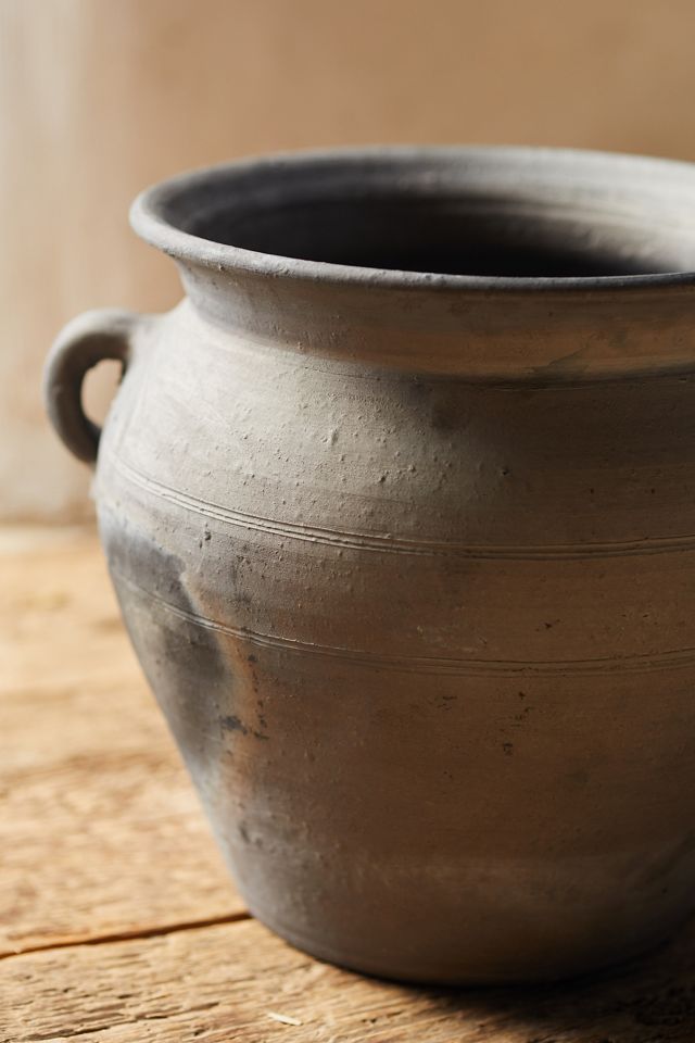 Fired Black Terracotta Planter, Amphora #1