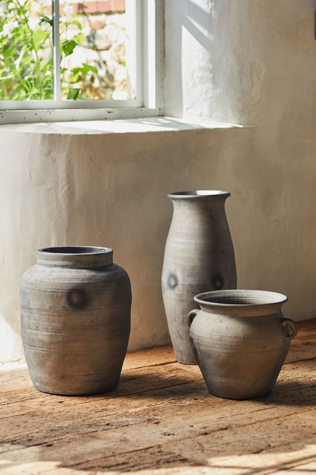 Fired Black Terracotta Planter, Amphora #2