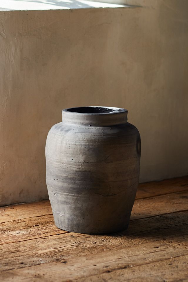 Fired Black Terracotta Planter, Canister
