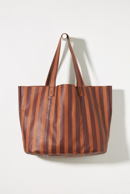 Striped Leather Tote Bag