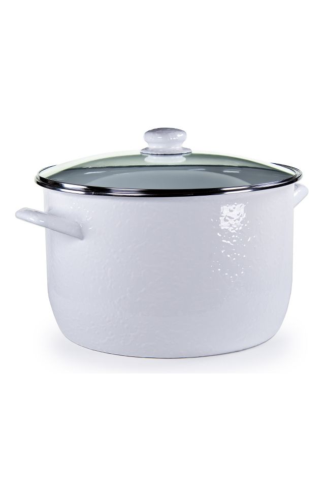Golden Rabbit Enamelware 6 qt. Porcelain-Coated Steel Stock Pot in Solid  White with Glass Lid WW72 - The Home Depot