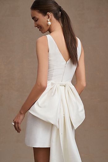 white christmas dresses Jane Summers Jocelyn Backless White Bridal Shower & Rehearsal Dinner Dress with Pink Ribbon Tie 6 / White with White Ribbon , Female , Adult