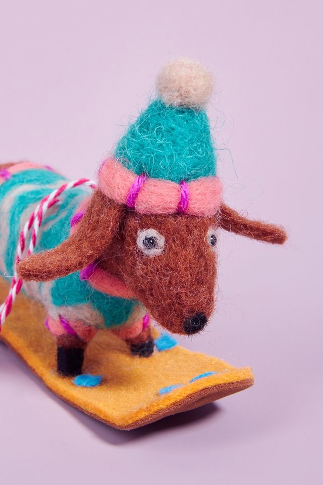 Sledding Daschund Ornament #1