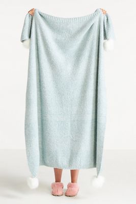 Faux Fur Pommed Throw Blanket