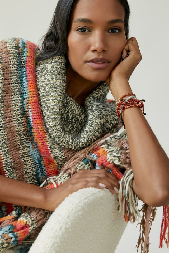 Tasseled Turtleneck Poncho #1