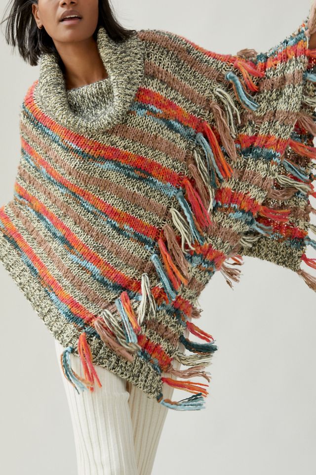 Tasseled Turtleneck Poncho #3