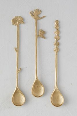 Brass Flower Stirring Spoons, Set of 3