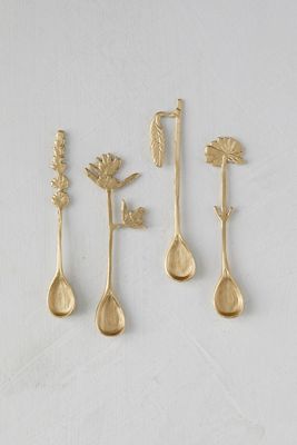 Brass Floral Spoons, Set of 4