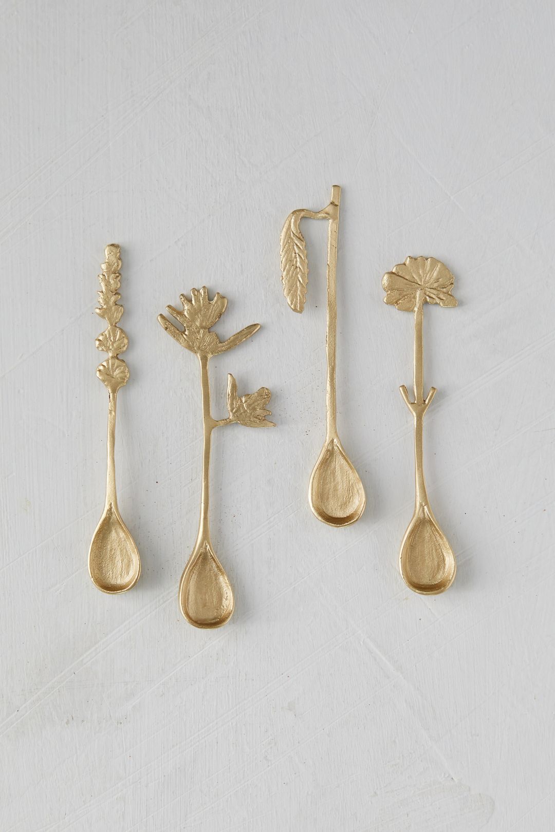 Brass Floral Spoons, Set of 4 - Multi, One Size