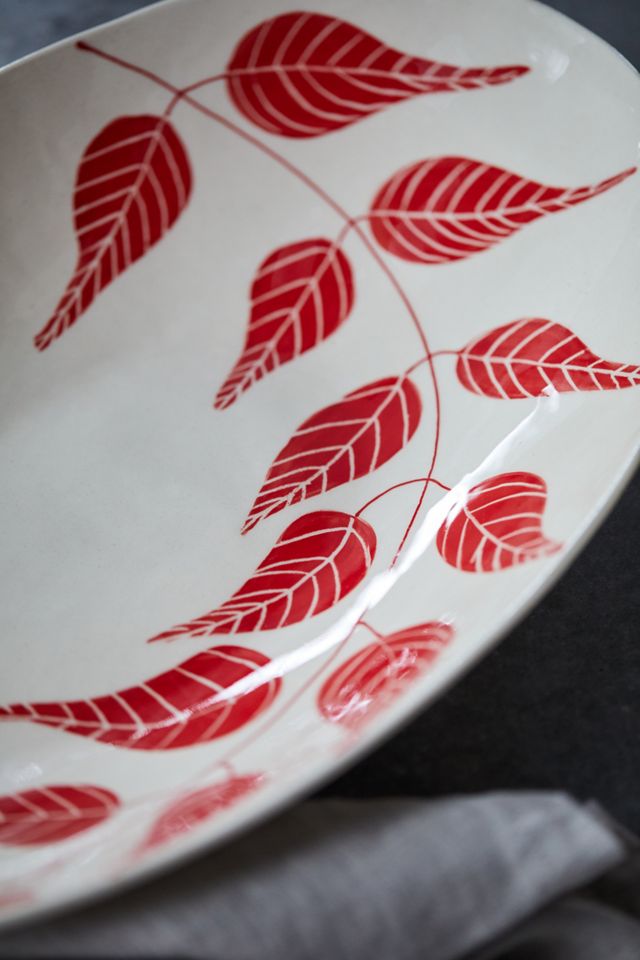 Red Leaf Ceramic Platter, Oval #1
