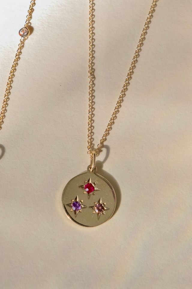 Starling Birthstone Compass Charm 3 Stone Necklace #3