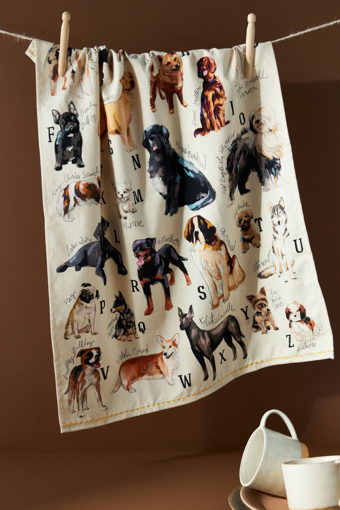 Dog Breeds A-Z Dish Towel - White, One Size