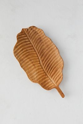 Teak Serving Platter, Wavy Leaf