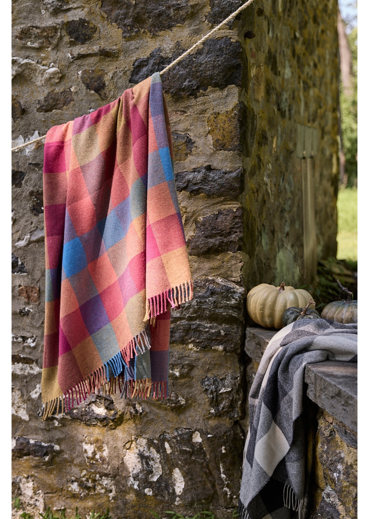 Sunset Check Merino Wool Throw