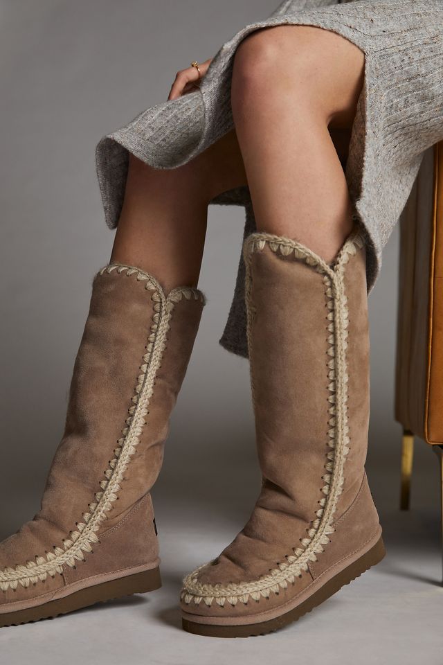 Mou Stitched Shearling Tall Boots Anthropologie