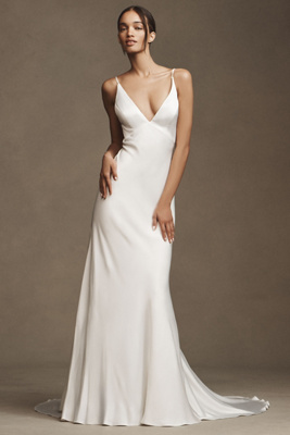 Jenny by Jenny Yoo Marnie Bias-Cut Satin V-Neck Scoop-Back Wedding Gown