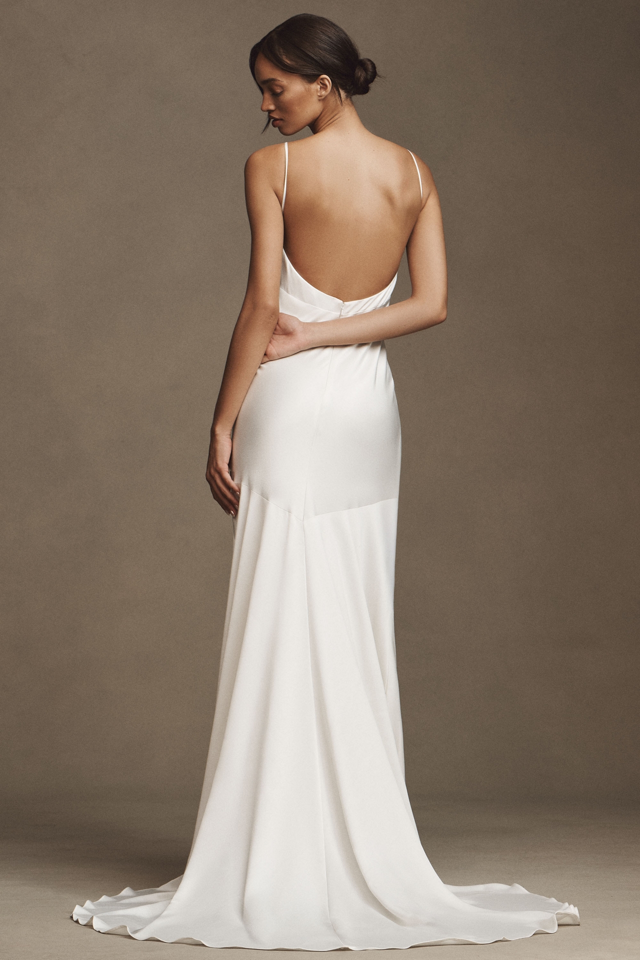 Jenny by Yoo Marnie Bias-Cut Satin V-Neck Scoop-Back Wedding Gown