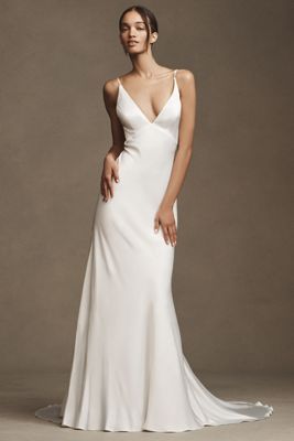 Jenny by Jenny Yoo Marnie Bias-Cut Satin V-Neck Scoop-Back Wedding Gown