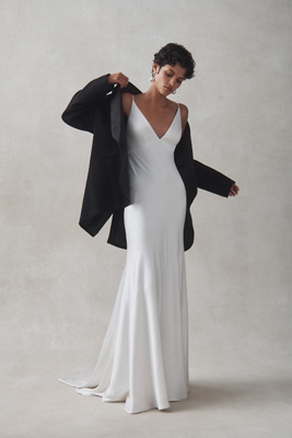 Jenny by Jenny Yoo Marnie Bias-Cut Satin V-Neck Scoop-Back Wedding Gown