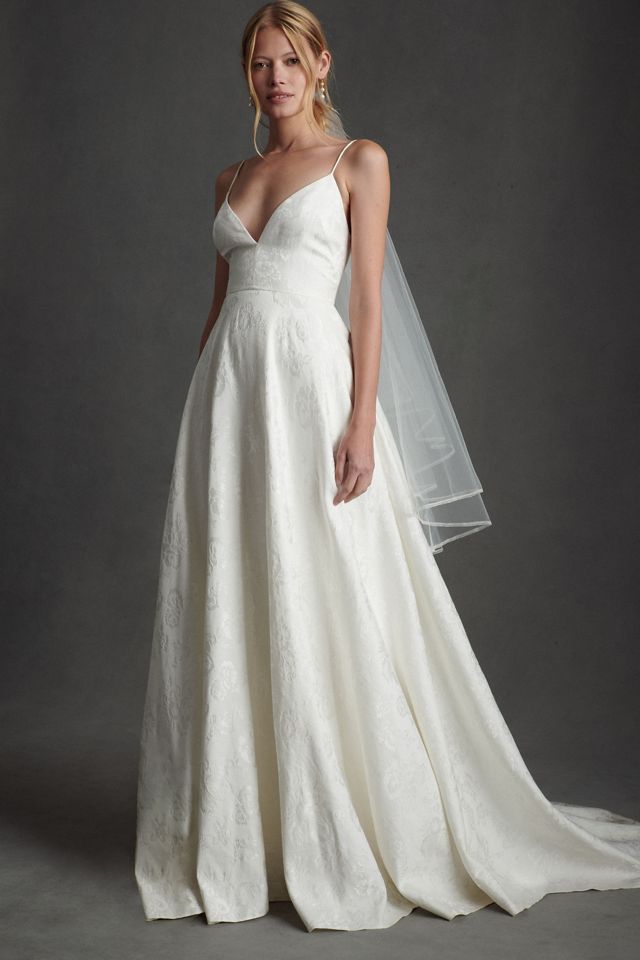 Sachin & Babi Penny V-Neck Jacquard Wedding Gown #3