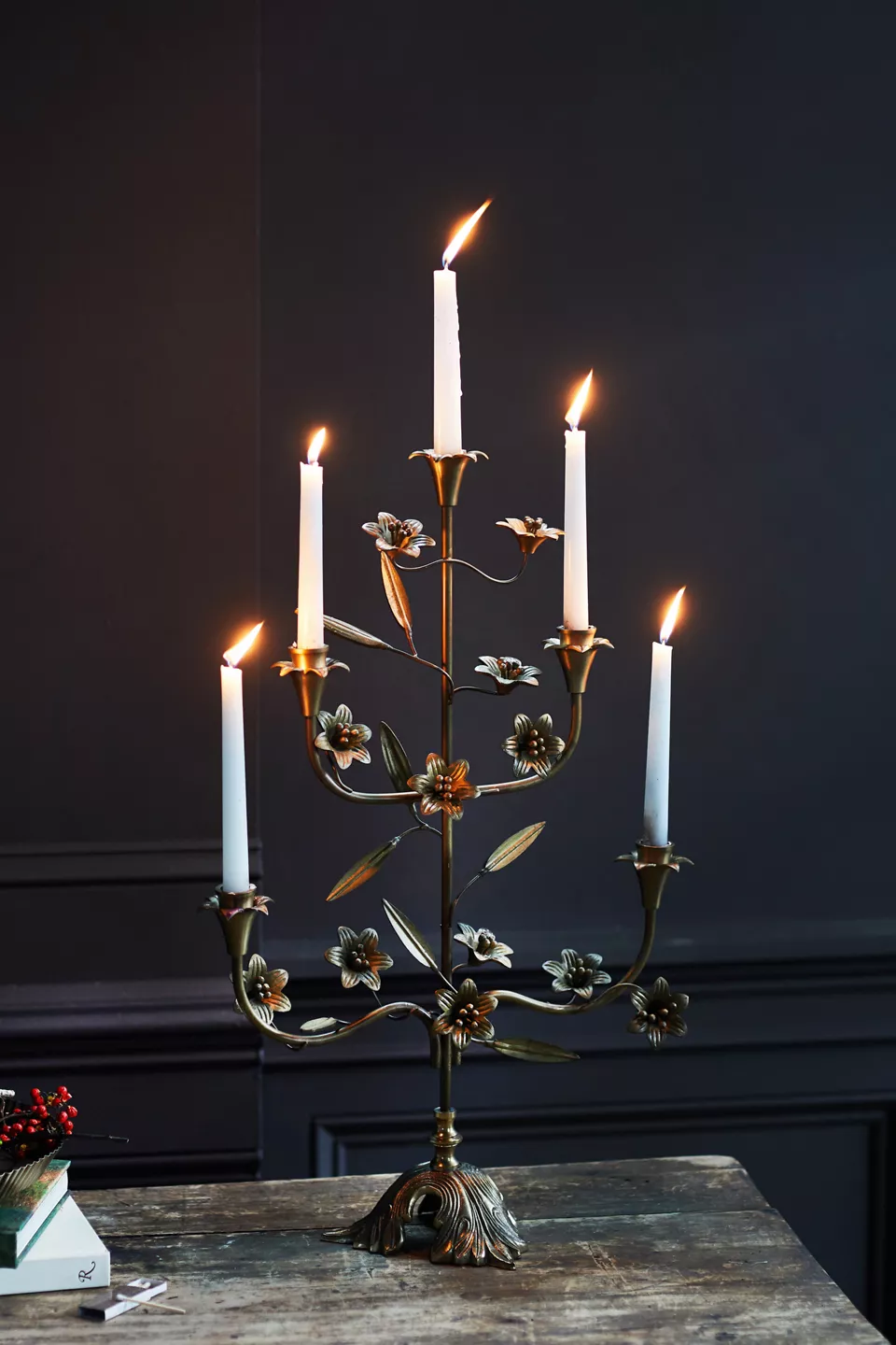 Image of Brass Floral Tabletop Candelabra