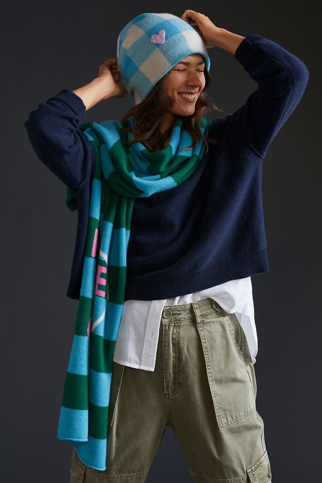 Kerri Rosenthal Handle with Care Cashmere Beanie - light blue check/plaid Anthropologie | Accessories | Kerri Rosenthal Handle With  main image 3