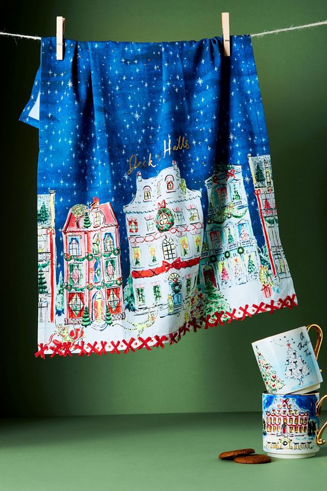 Susannah Garrod Holiday Townhouses Dish Towel