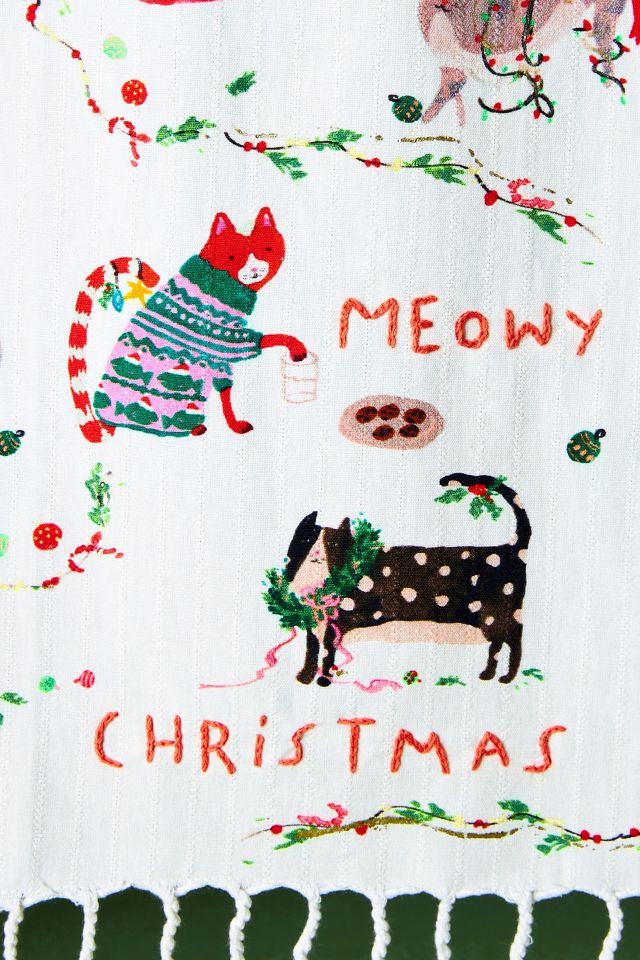 Meowy Christmas dish towel from Anthropologie