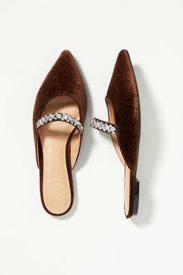 Silent D Embellished Velvet Mules In Brown