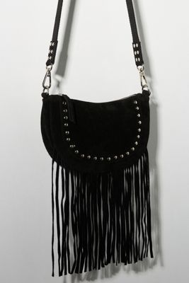 Studded Fringe Suede Crossbody Bag