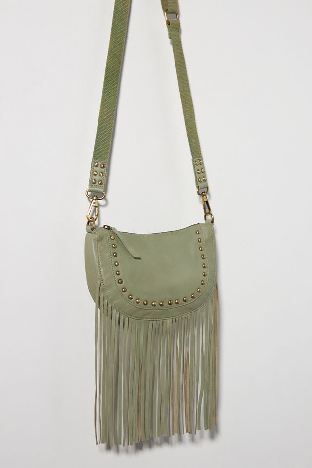 Studded Fringe Suede Crossbody Bag