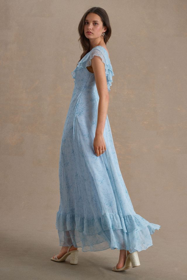 Sachin & Babi Ivy Chiffon Flutter-Sleeve Ruffled V-Neck Gown #2