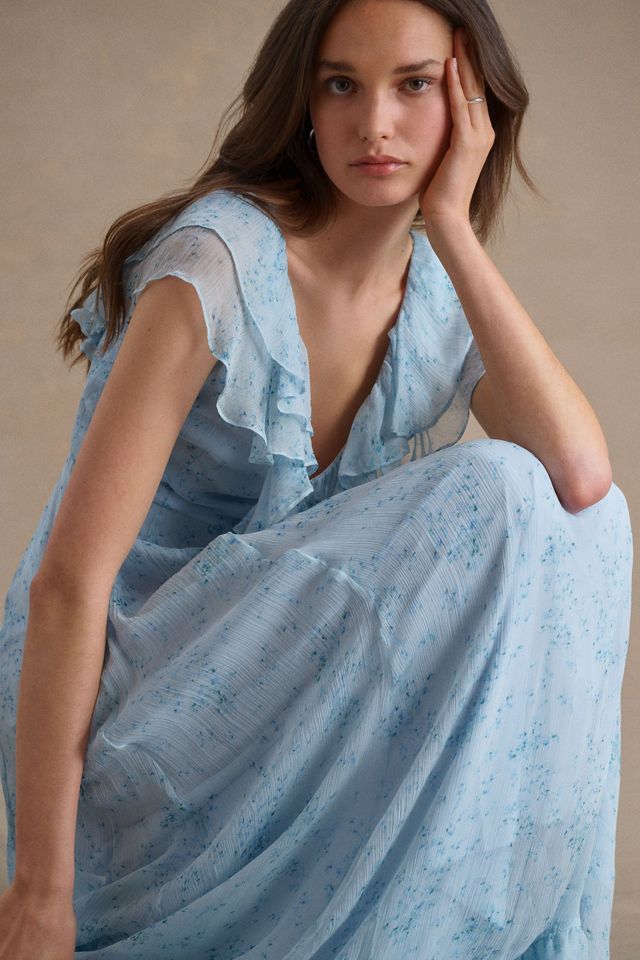 Sachin & Babi Ivy Chiffon Flutter-Sleeve Ruffled V-Neck Gown #1