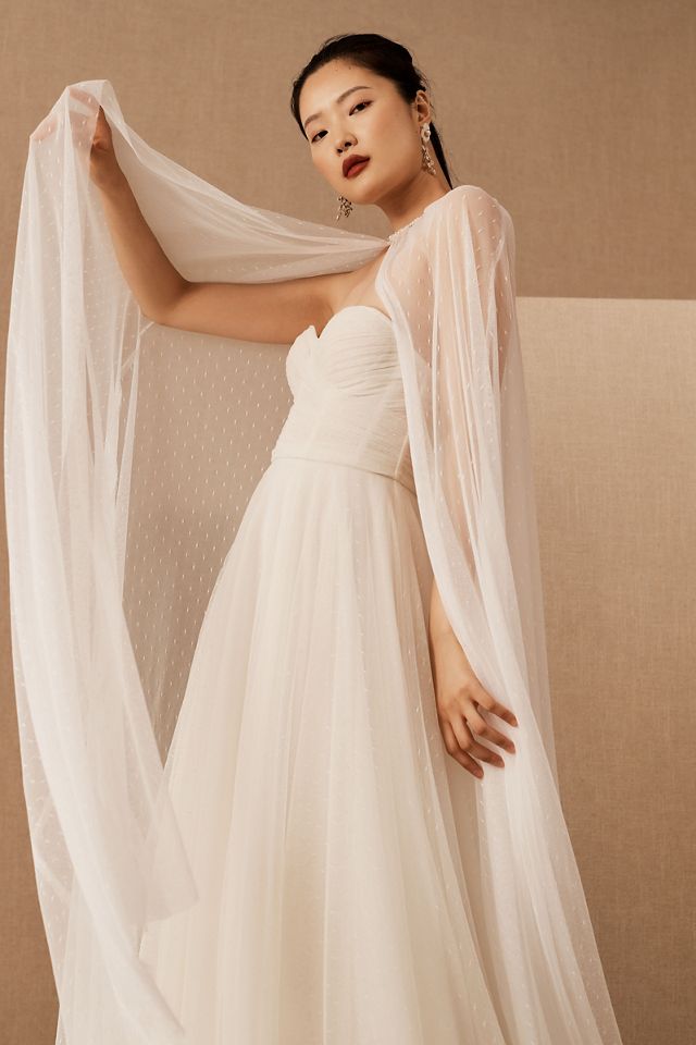 Jenny by Jenny Yoo Tory Sheer Dot Train Cape #3