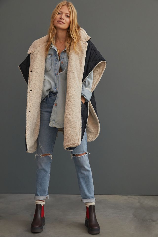Faux Fur-Lined Quilted Cape #1