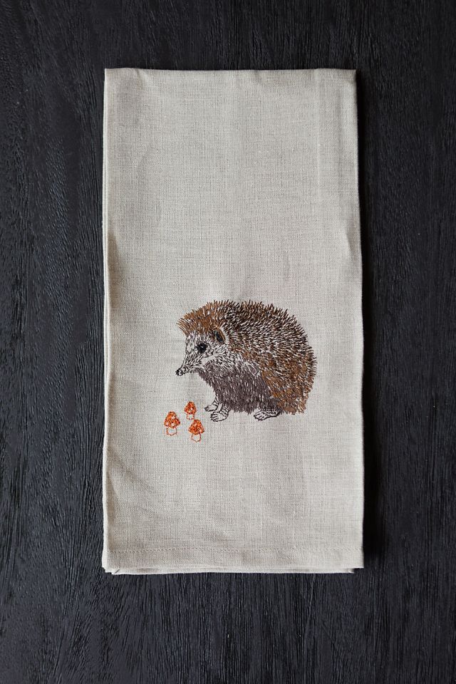 Hedgehog + Mushrooms Linen Dish Towel #1