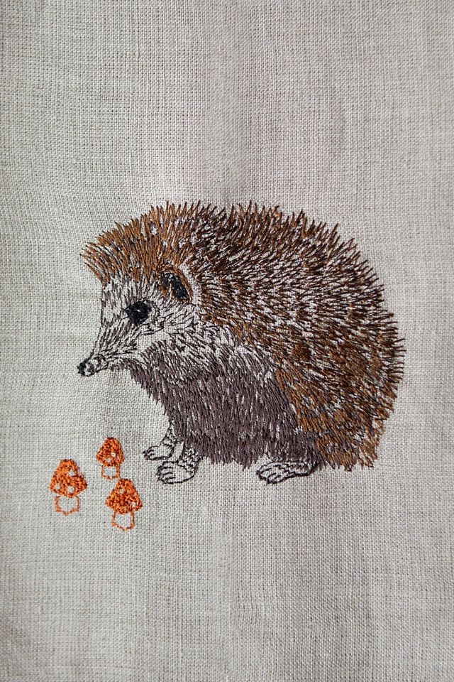 Hedgehog + Mushrooms Linen Dish Towel #2