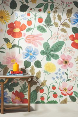 Rifle Paper Co. Strawberry Fields Peel-and-Stick Floral Wallpaper Mural